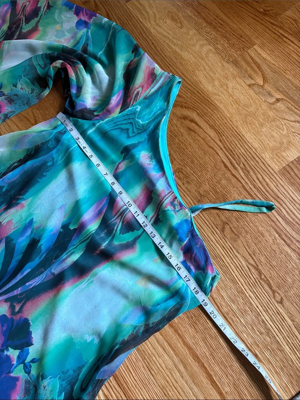 Bisou Bisou one shoulder watercolor abstract flowy mini dress kimono sleeve 10